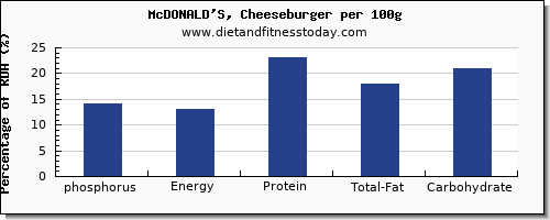 phosphorus and nutrition facts in a cheeseburger per 100g